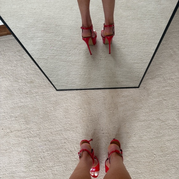 Red Patent Platform Stiletto Heels 6” Ankle Strap Sexy Size 42 Fits US 9.5 10 - Picture 14 of 17